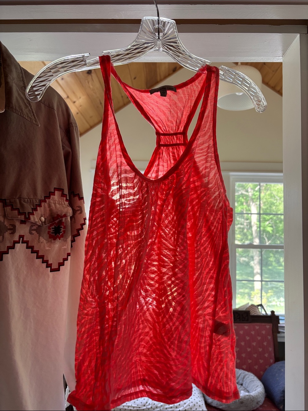 Charlotte Russe Neon Coral Zebra-Print Racerback Tank